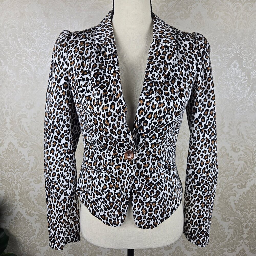 Zinga Size Small Animal Print Blazer 1 Button Closure Slight Puffed Shoulder